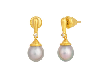 GURHAN, GURHAN Oyster Gold Pearl Single Drop Earrings, 8mm Teardrop on Post Top