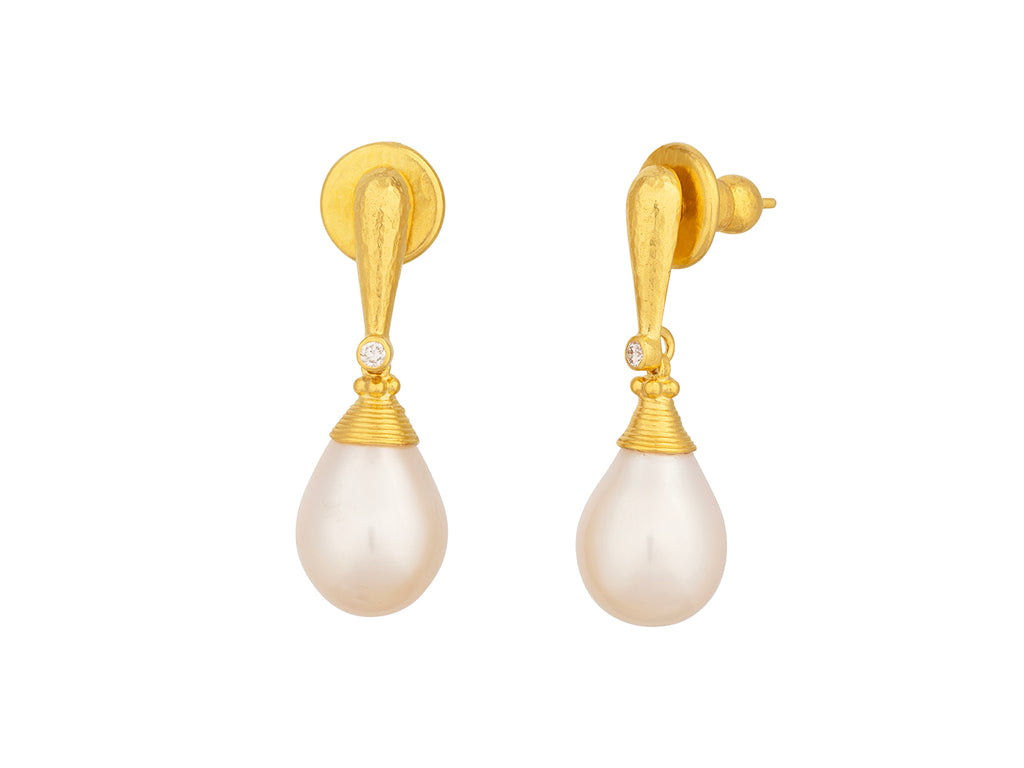 GURHAN, GURHAN Oyster Gold Pearl Single Drop Earrings, 14x11mm Teardrop on Post Top