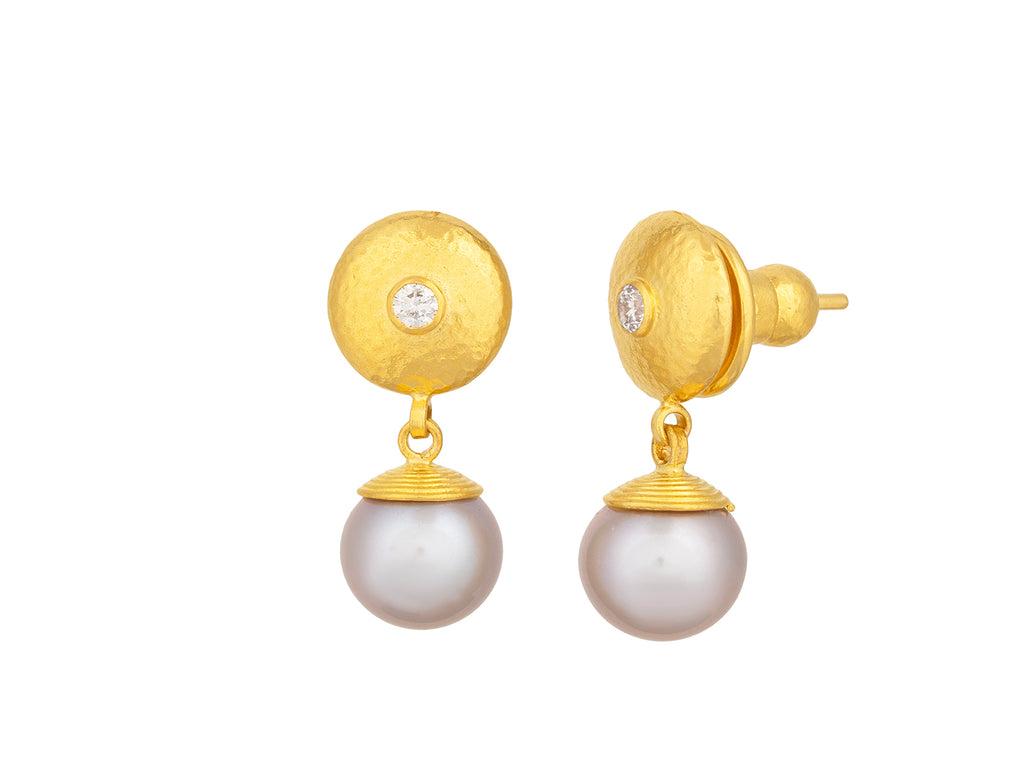 GURHAN, GURHAN Oyster Gold Pearl Single Drop Earrings, 9mm Ball on Round Post Top