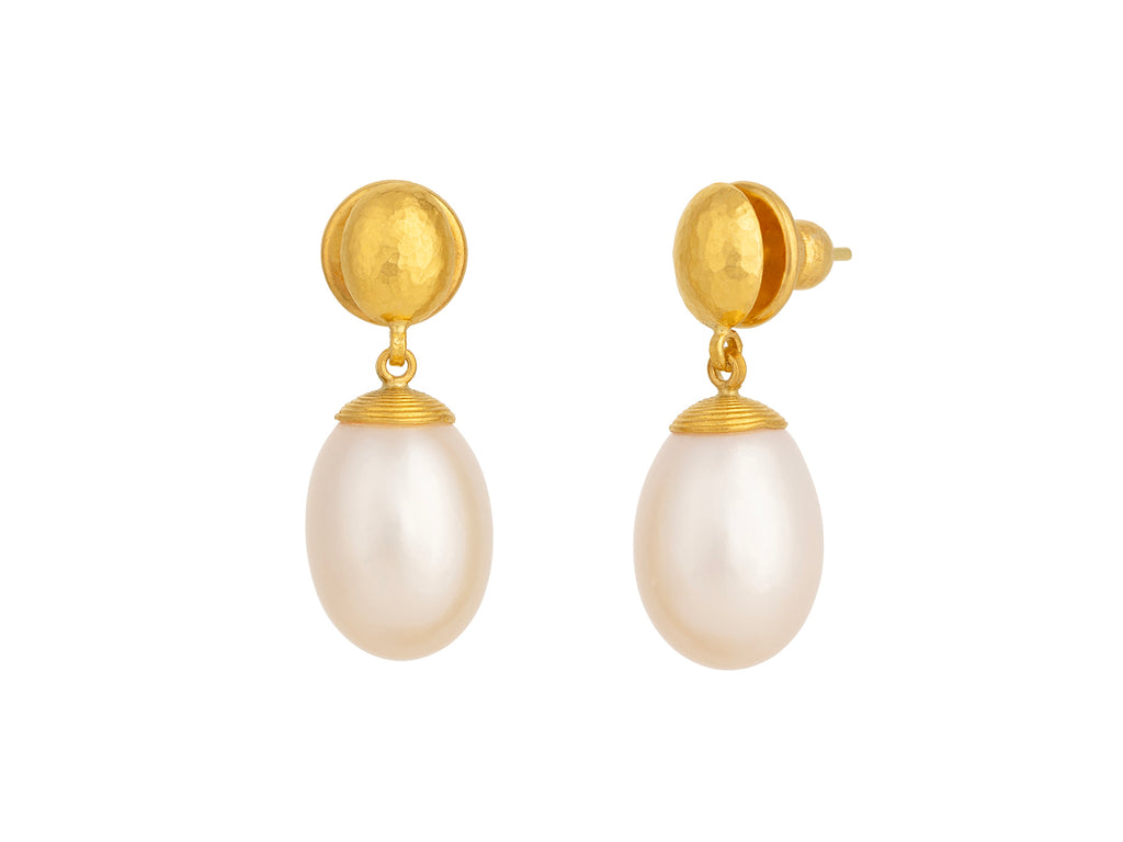 GURHAN, GURHAN Oyster Gold Pearl Single Drop Earrings, 16x11mm Teardrop on Post Top