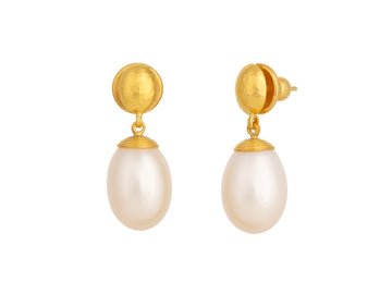 GURHAN, GURHAN Oyster Gold Pearl Single Drop Earrings, 16x11mm Teardrop on Post Top