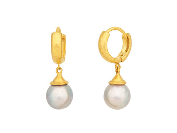 GURHAN, GURHAN Oyster Gold Pearl Single Drop Earrings, 7mm Drop on Huggie Hoop