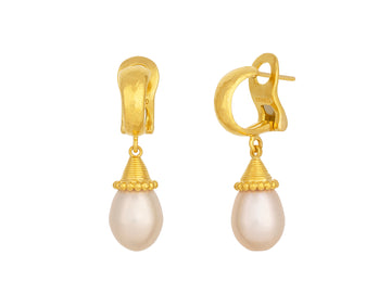 GURHAN, GURHAN Oyster Gold Pearl Single Drop Earrings, 15x10mm Teardrop on Small Clip Post Hoop