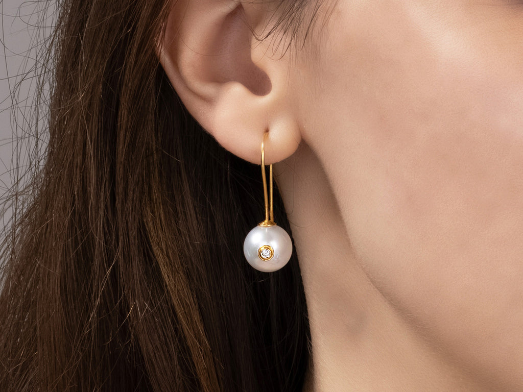 GURHAN, GURHAN Oyster Gold Pearl Single Drop Earrings, 12mm Ball on Long Wire Hook