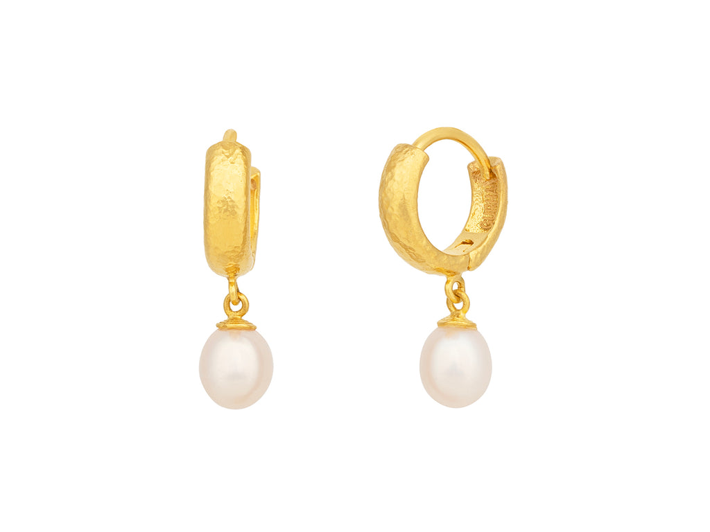 GURHAN, GURHAN Oyster Gold Pearl Single Drop Earrings, 6x5mm Drop on Huggie Hoop