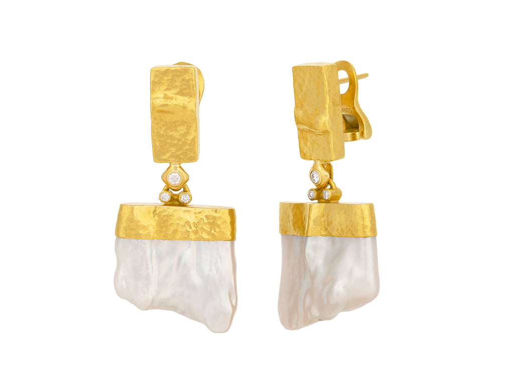 GURHAN, GURHAN Oyster Gold Pearl Single Drop Earrings, 22mm Petal Shape