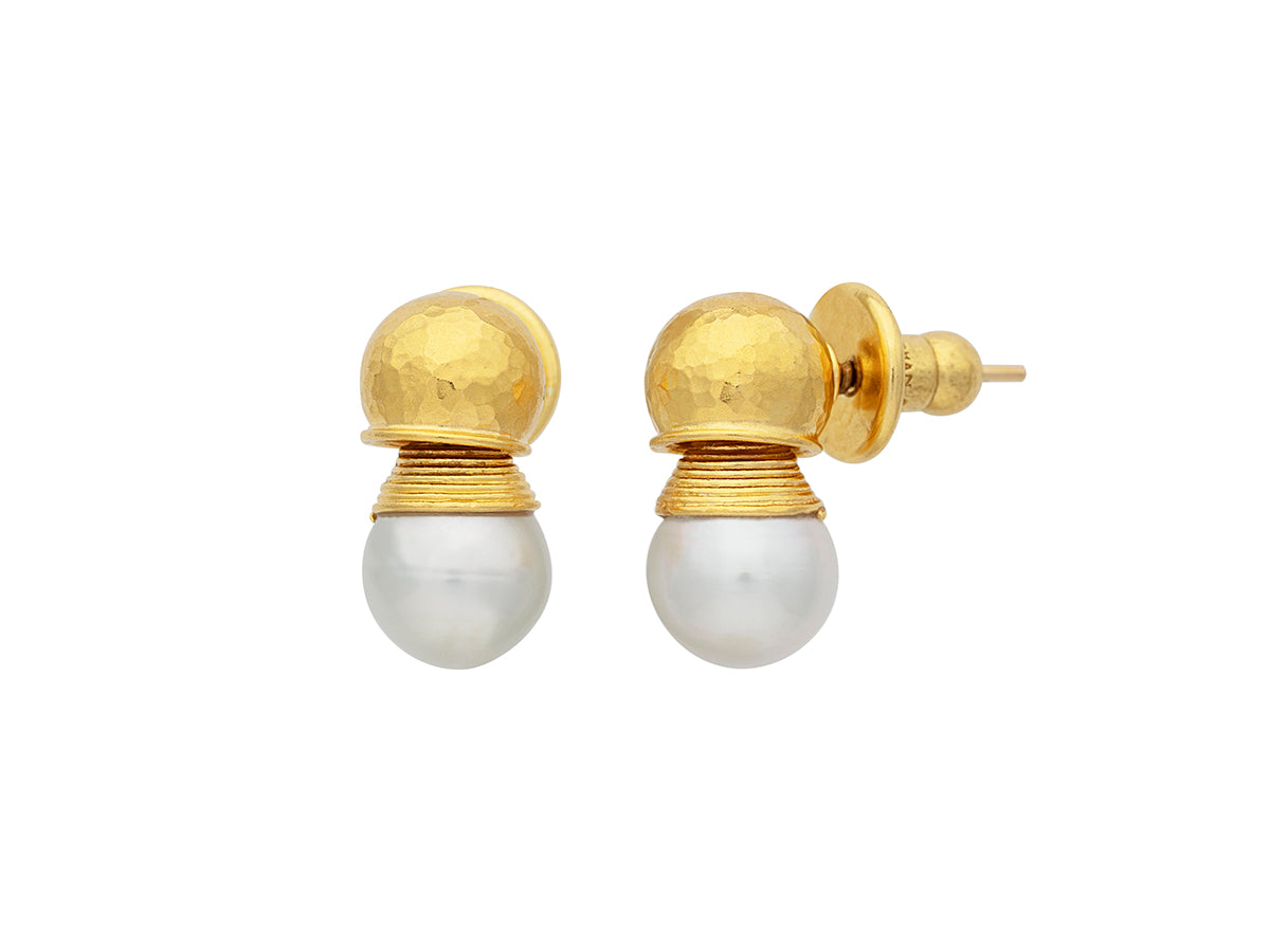 GURHAN, GURHAN Oyster Gold Single Drop Earrings, 9mm Ball on Ball Post Top, with Pearl