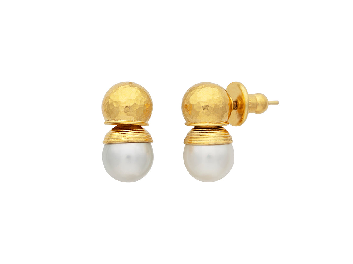 GURHAN, GURHAN Oyster Gold Single Drop Earrings, 10mm Ball on Ball Post Top, with Pearl