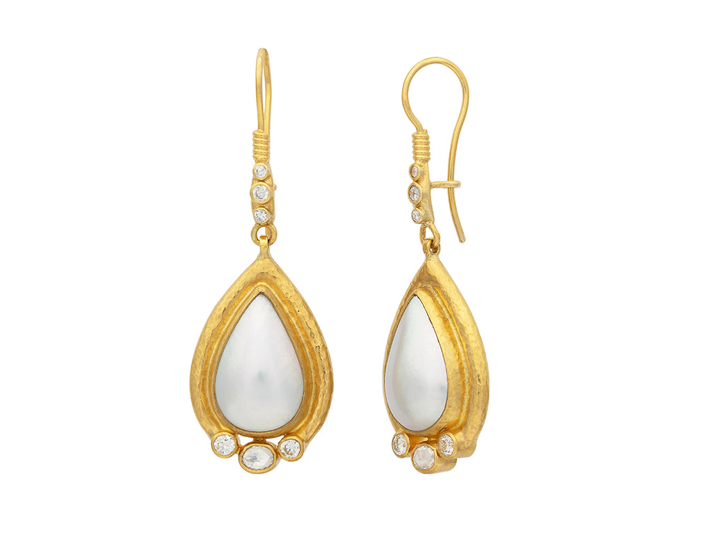 GURHAN, GURHAN Oyster Gold Pearl Single Drop Earrings, 18x12mm Teardrop set in Wide Frame