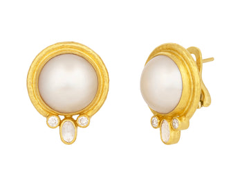 GURHAN, GURHAN Oyster Gold Pearl Stud Earrings, 16mm Round Set in Wide Frame