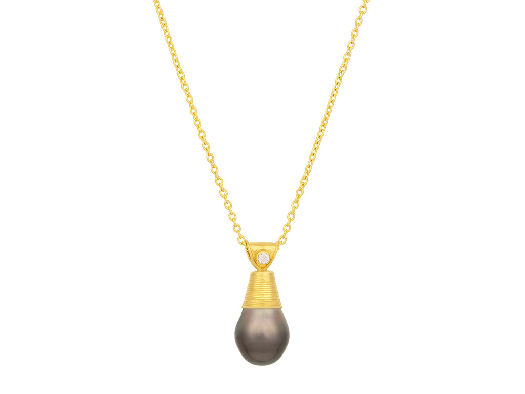 GURHAN, GURHAN Oyster Gold Pearl Pendant Necklace, 14x11mm Drop in Coiled Gold Cap