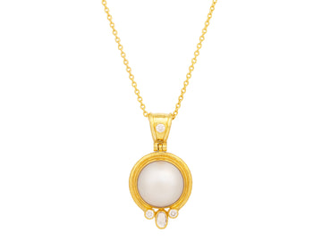 GURHAN, GURHAN Oyster Gold Pearl Pendant Necklace, 15mm Round set in Wide Frame