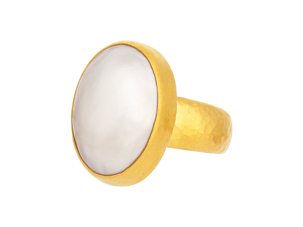 GURHAN, GURHAN Oyster Gold Pearl Cocktail Ring, 19x14mm Oval