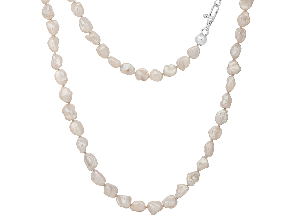 GURHAN, GURHAN Oyster Sterling Silver Pearl Beaded Long Necklace, Natural Shapes, Gold Accents