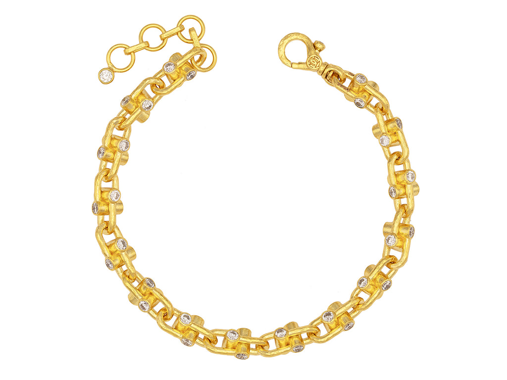 GURHAN, GURHAN Pointelle Gold Diamond Chain Link Bracelet, Interlocking U-Shaped Links