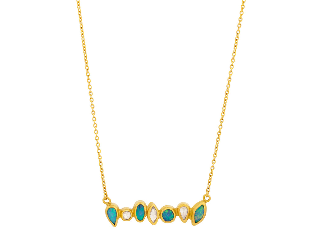 GURHAN, GURHAN Pointelle Gold Opal Bar Pendant Necklace, Mixed Shaped Stones