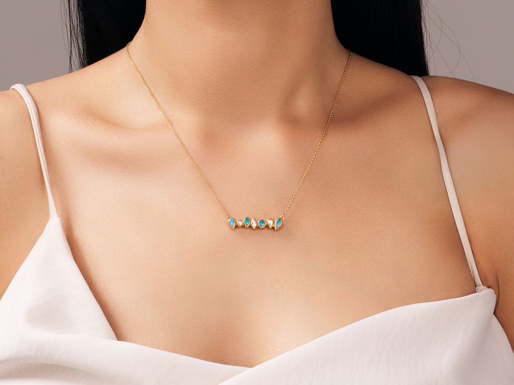 GURHAN, GURHAN Pointelle Gold Opal Bar Pendant Necklace, Mixed Shaped Stones