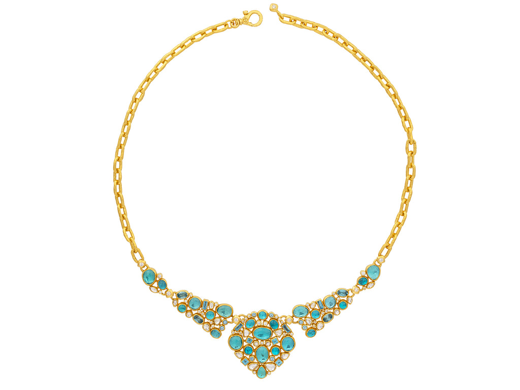 GURHAN, GURHAN Pointelle Gold Mixed Stone Bib Short Necklace, Mixed Shaped Cluster Elements