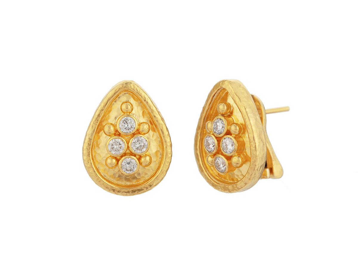 GURHAN, GURHAN Pointelle Gold Clip Post Stud Earrings, 18x14mm Clustered Teardrop, Diamond