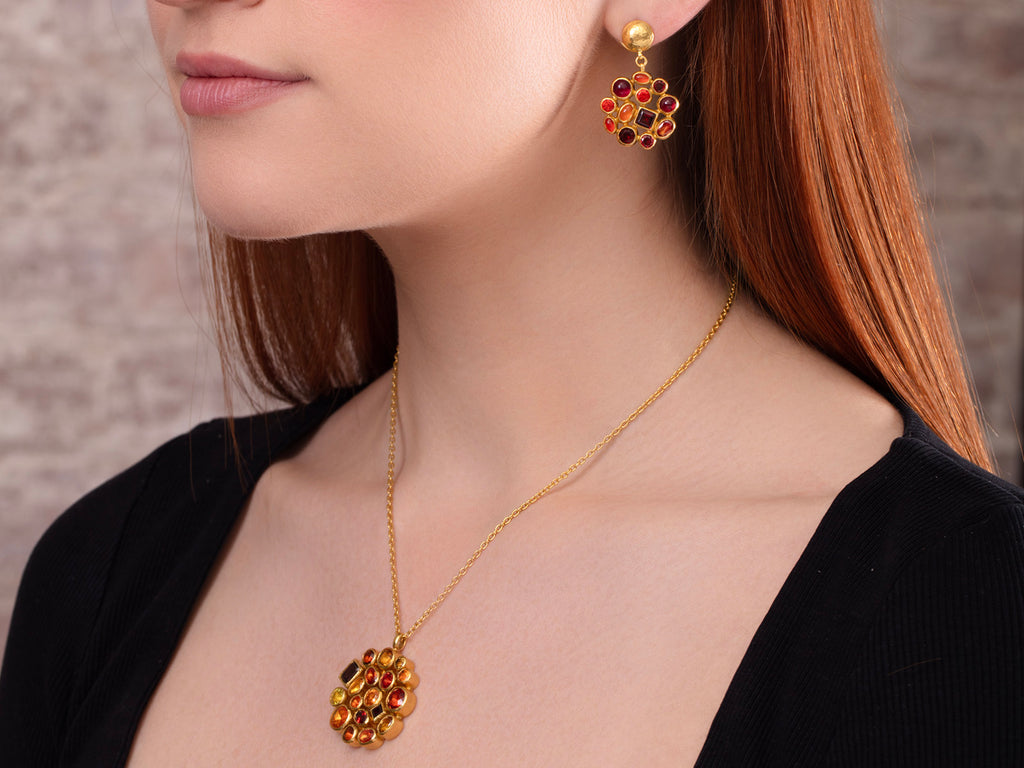 GURHAN, GURHAN Pointelle Gold Single Drop Earrings, Round Cluster, Mixed Stones