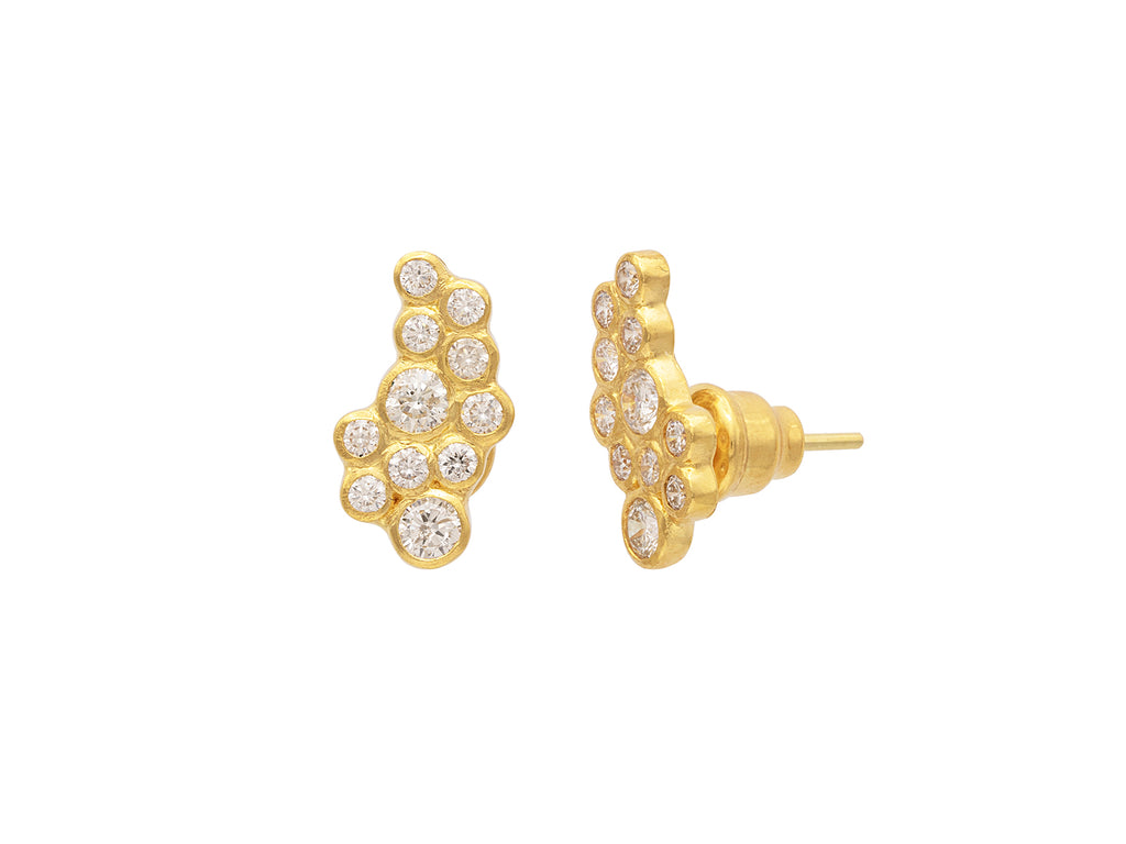 GURHAN, GURHAN Pointelle Gold Diamond Crawler Stud Earrings, 11-Stone Cluster