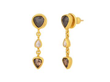 GURHAN, GURHAN Pointelle Gold Mixed Diamond Double Drop Earrings, Mixed Shapes