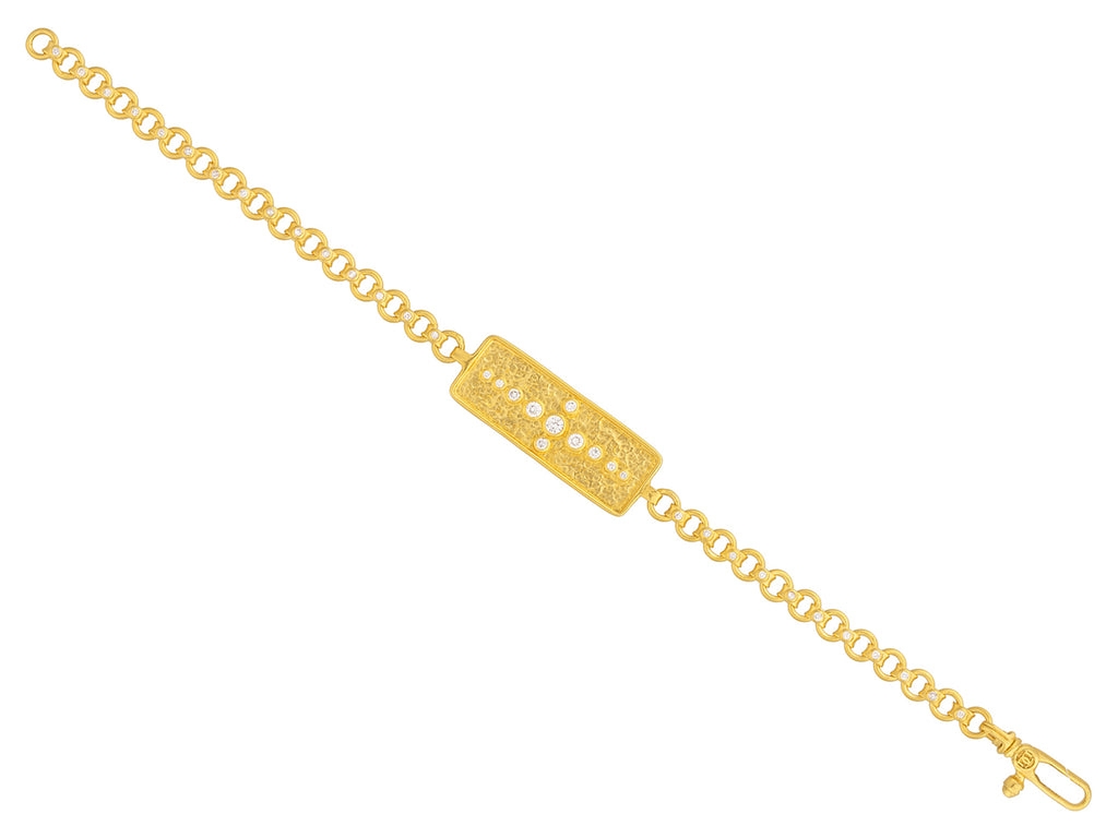 GURHAN, GURHAN Pointelle Gold Diamond Chain Link Bracelet, 33x12mm Medallion