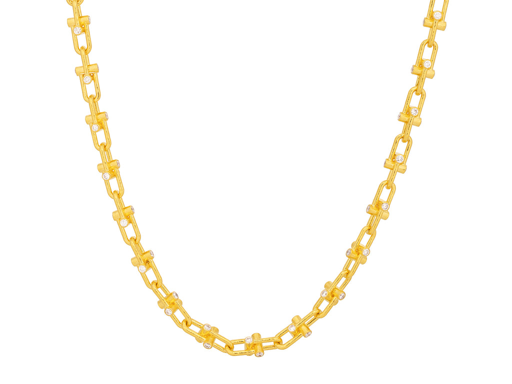 GURHAN, GURHAN Pointelle Gold Diamond Link Short Necklace, Interlocking U-Shaped Links, 24"