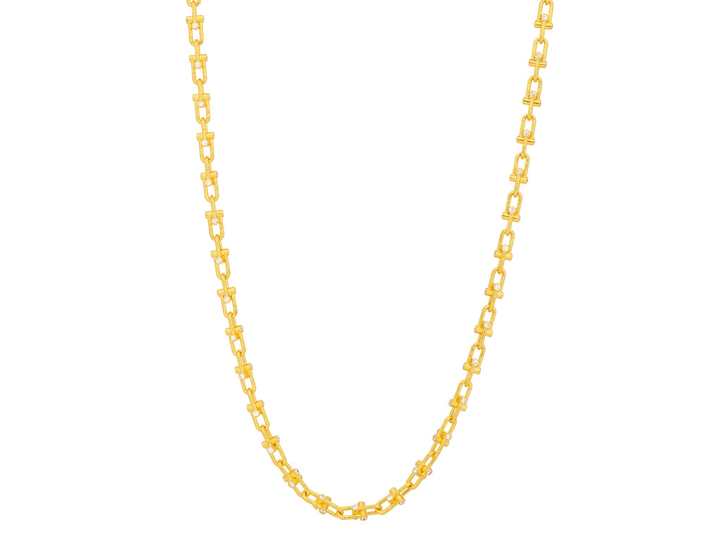 GURHAN, GURHAN Pointelle Gold Diamond Link Short Necklace, Interlocking U-Shaped Links, 24"