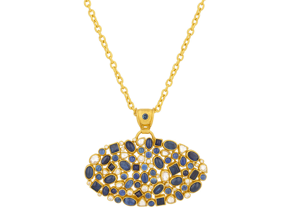 GURHAN, GURHAN Pointelle Gold Sapphire Pendant Necklace, Large Mixed Shaped Cluster