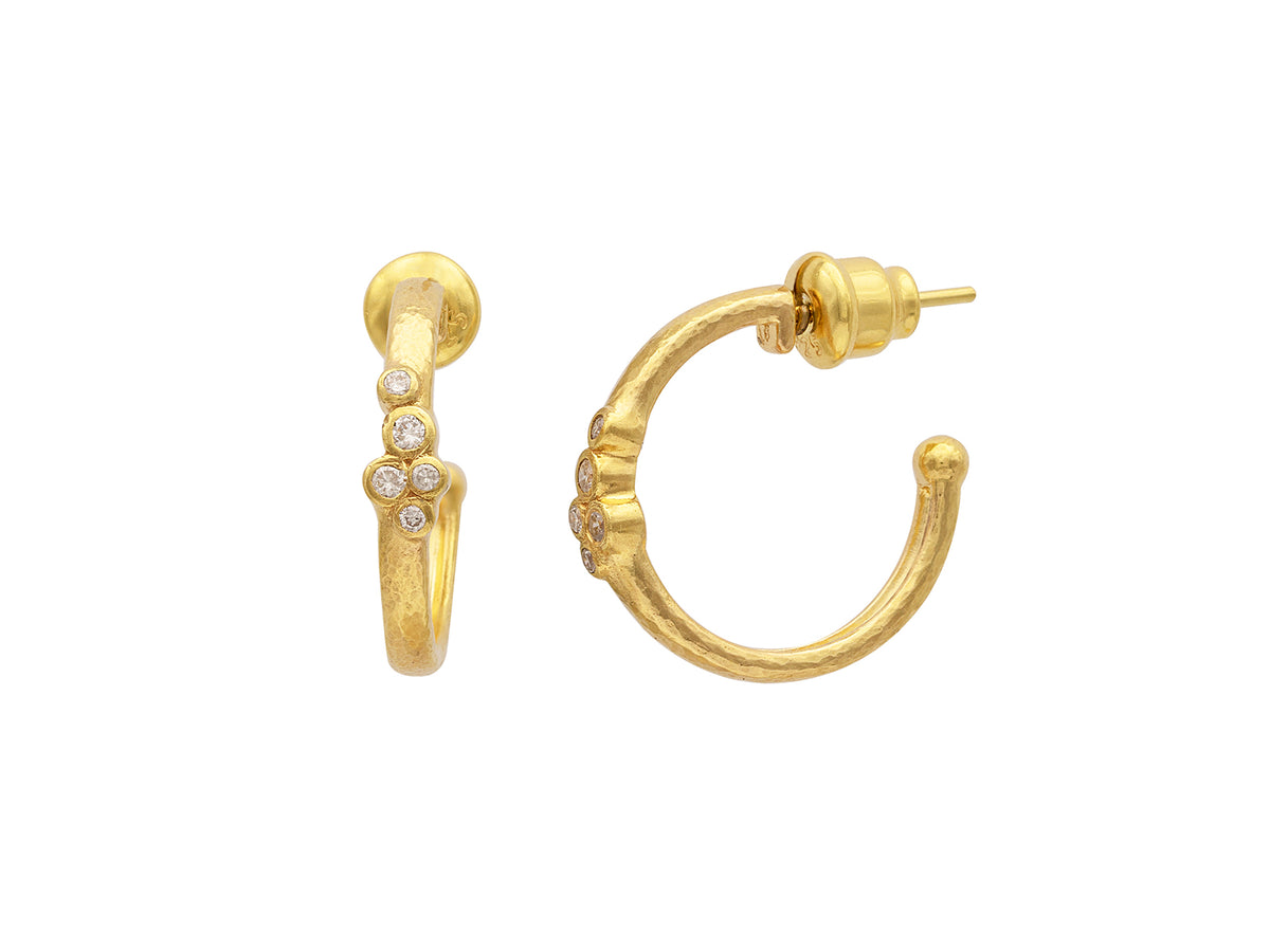 GURHAN, GURHAN Pointelle Gold Post Long Earrings, 20mm Round, Diamond Cluster