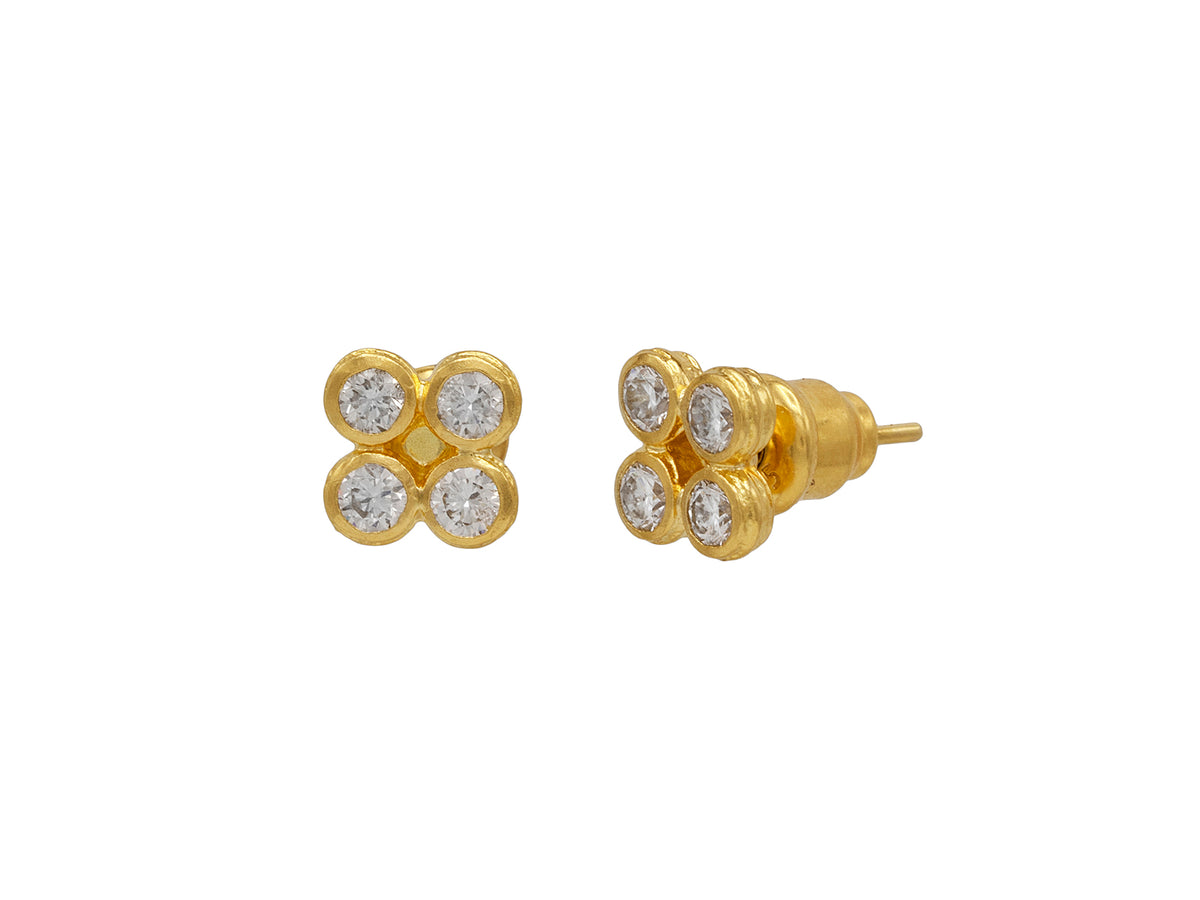 GURHAN Pointelle Gold Post Stud Earrings, Small Square Grid, Diamond