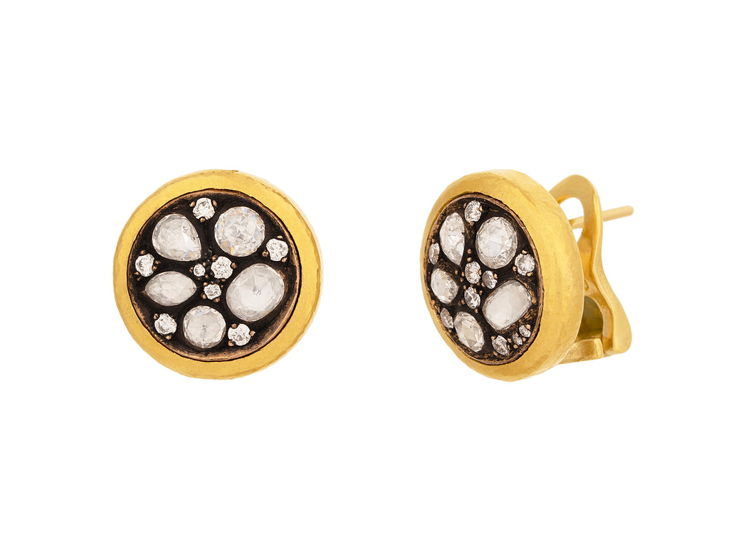 GURHAN, GURHAN Pointelle Gold Diamond Round Stud Earrings, Clustered Stones set in Blackened 18K White Gold