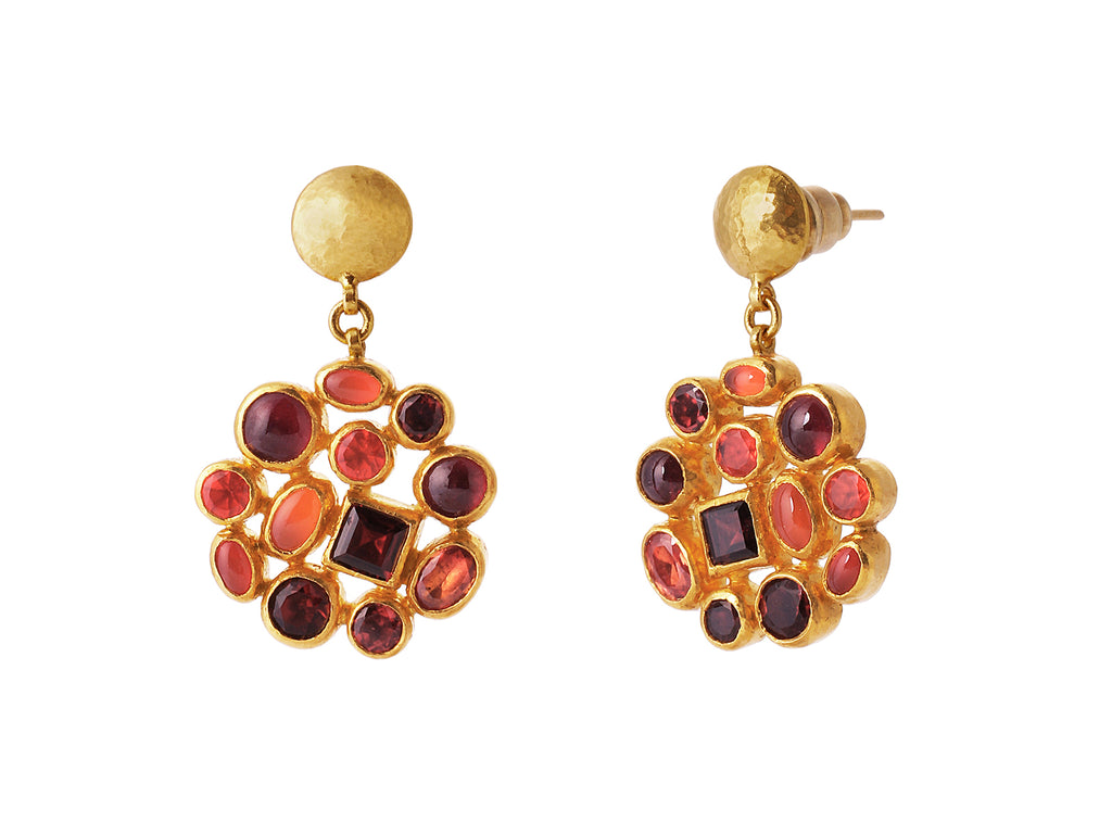 GURHAN, GURHAN Pointelle Gold Single Drop Earrings, Round Cluster, Mixed Stones