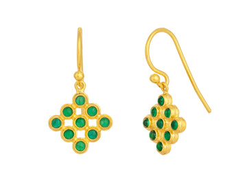 GURHAN, GURHAN Pointelle Gold Emerald Single Drop Earrings, Square Stone Grid on Wire Hook