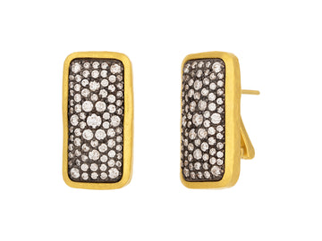 GURHAN, GURHAN Pointelle Gold Diamond Stud Earrings, Large Rectangle, Blackened Gold Pave