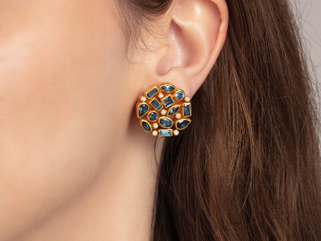 GURHAN, GURHAN Pointelle Gold Topaz Stud Earrings, Mixed Shaped Round Cluster on Clip Post