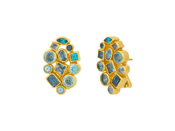 GURHAN, GURHAN Pointelle Gold Mixed Stone Stud Earrings, Oval Stone Cluster on Clip Post