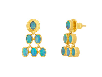 GURHAN, GURHAN Pointelle Gold Opal Stud Earrings, 6x4mm Ovals in Pyramid Shape