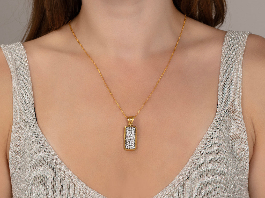 GURHAN, GURHAN Pointelle Gold Diamond Pendant Necklace, Large Rectangle, Blackened Gold Pave