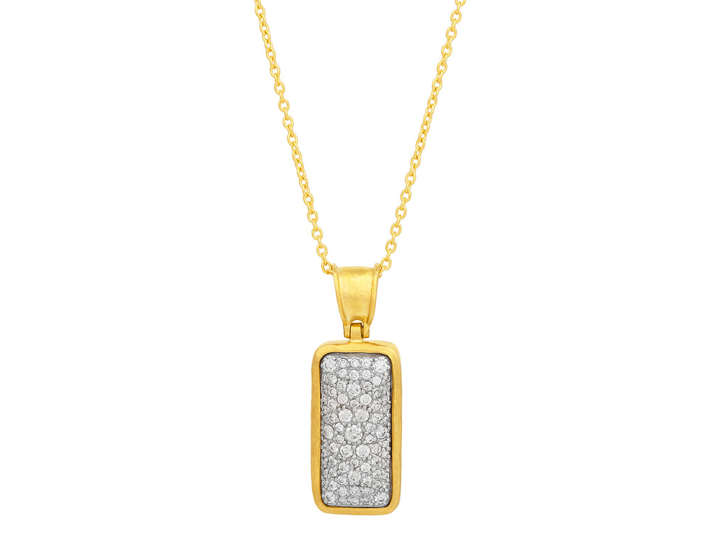 GURHAN, GURHAN Pointelle Gold Diamond Pendant Necklace, 36x12mm Rectangle Stone Cluster