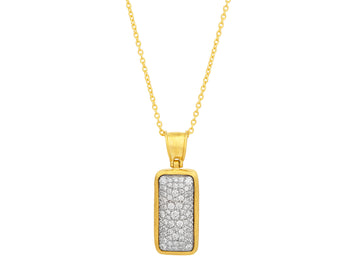 GURHAN, GURHAN Pointelle Gold Diamond Pendant Necklace, 36x12mm Rectangle Stone Cluster