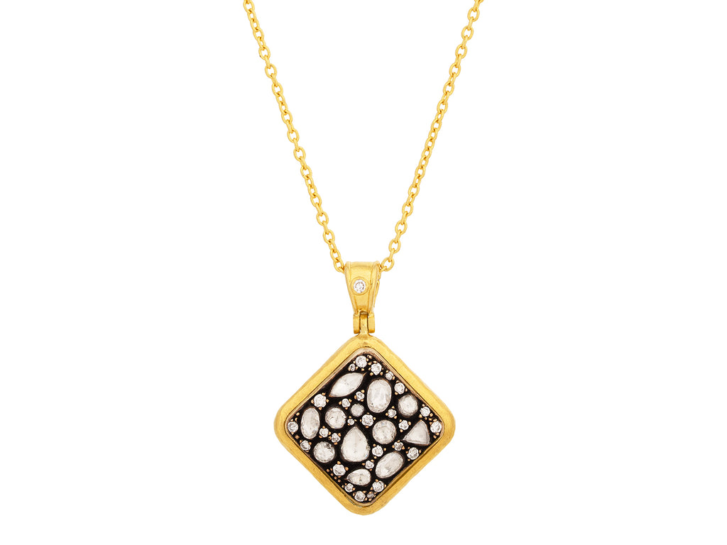 GURHAN, GURHAN Pointelle Gold Diamond Pendant Necklace, Square Stone Cluster set in Blackened 18K White Gold