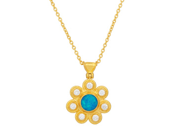 GURHAN, GURHAN Pointelle Gold Pendant Necklace, 8mm Round Center Stone, Opal and Diamond