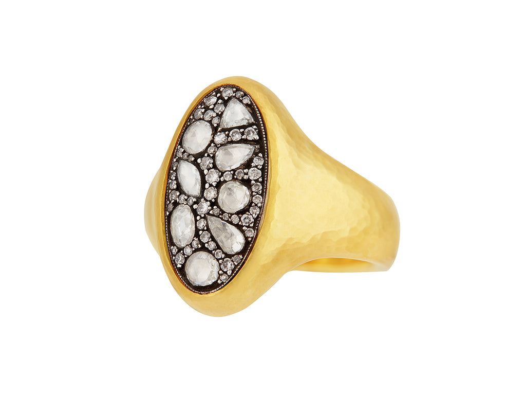 GURHAN, GURHAN Pointelle Gold Diamond Cocktail Ring, Large Oval Stone Cluster