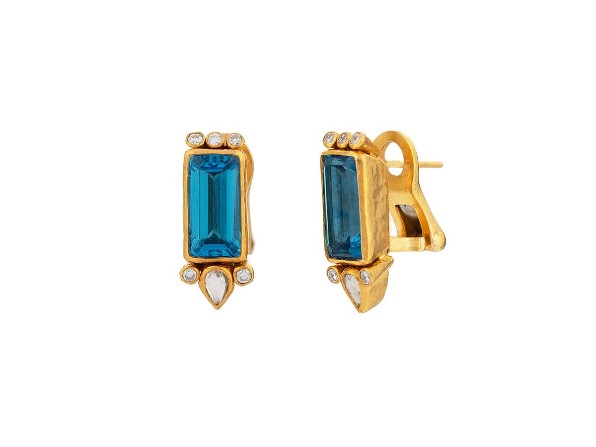 GURHAN, GURHAN Prism Gold Clip Post Stud Earrings, 12x6mm Rectangle, Topaz and Diamond