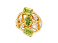 GURHAN, GURHAN Prism Gold Cluster Cocktail Ring, Mixed Shapes on Graduated Band, Peridot and Diamond