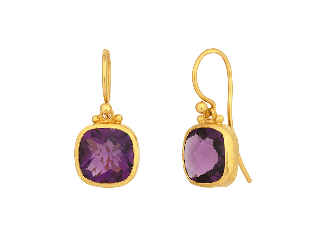 GURHAN, GURHAN Prism Gold Amethyst Single Drop Earrings, 10mm Cushion on Wire Hook