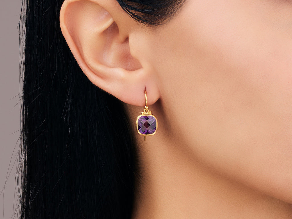 GURHAN, GURHAN Prism Gold Amethyst Single Drop Earrings, 10mm Cushion on Wire Hook