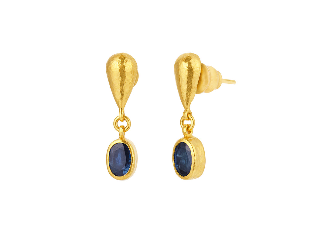 GURHAN, GURHAN Prism Gold Sapphire Single Drop Earrings, 7x5mm Oval